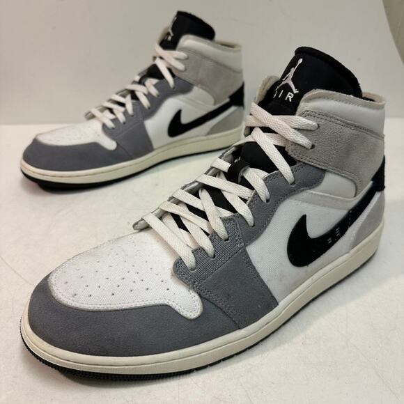 VGUC Nike Air Jordan 1 Mid SE Craft Black/Light Graphite/Sail/Cement Grey 14 - Picture 5 of 11